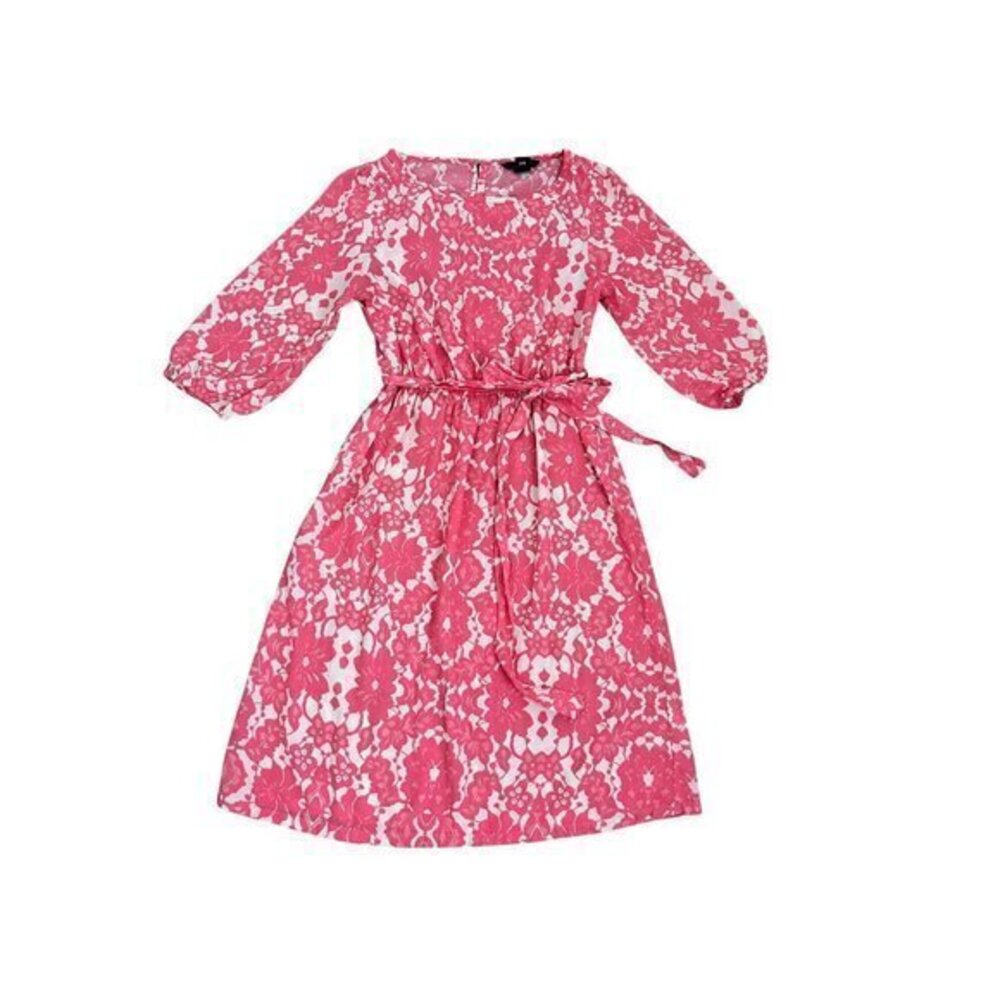 H&M Womens Pink & White Floral Print Belted Dress With 3/4 Sleeves - Size 4
